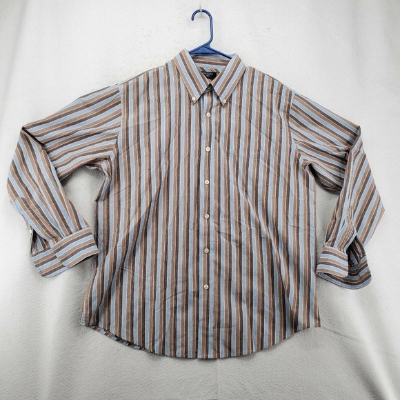 DOCKERS Shirt Men's Long Sleeve Casual Button Up Striped Easy Care Brown Large - Picture 2 of 12